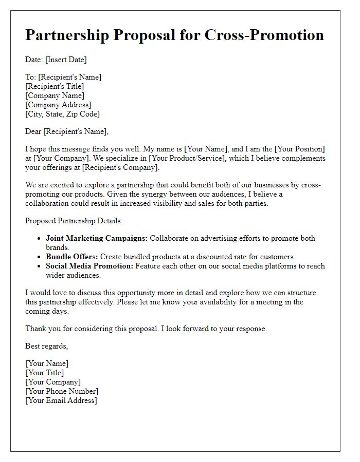 Letter template of partnership proposal for cross-promoting complementary products