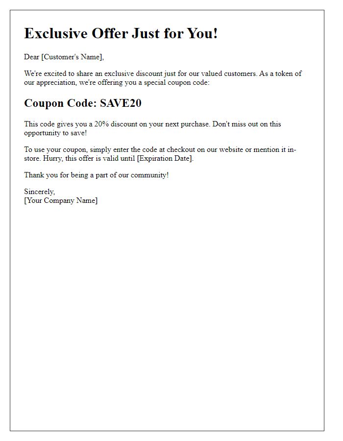 Letter template of targeted advertising coupon code