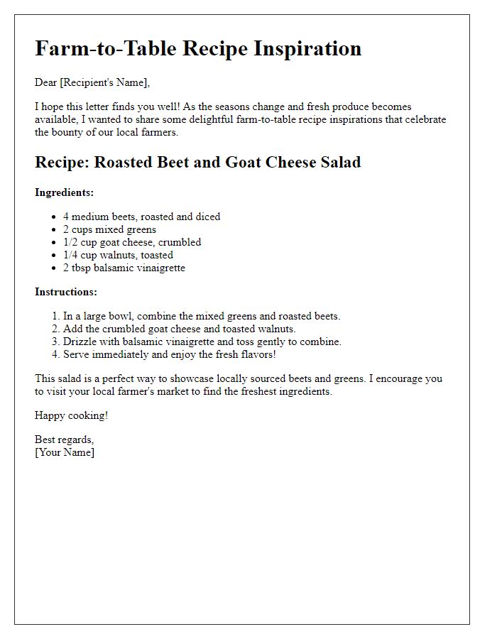 Letter template of farm-to-table recipe inspiration.