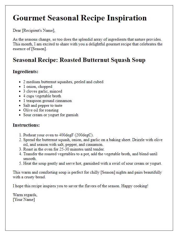 Letter template of gourmet seasonal recipe inspiration.