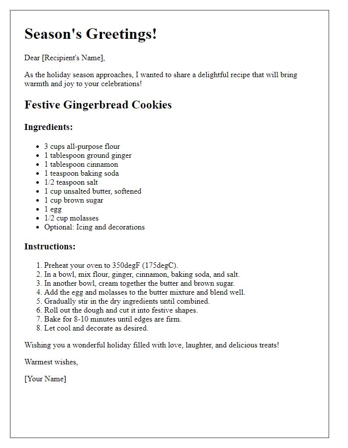 Letter template of holiday-themed recipe inspiration.