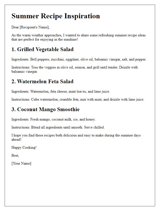 Letter template of summer recipe inspiration.