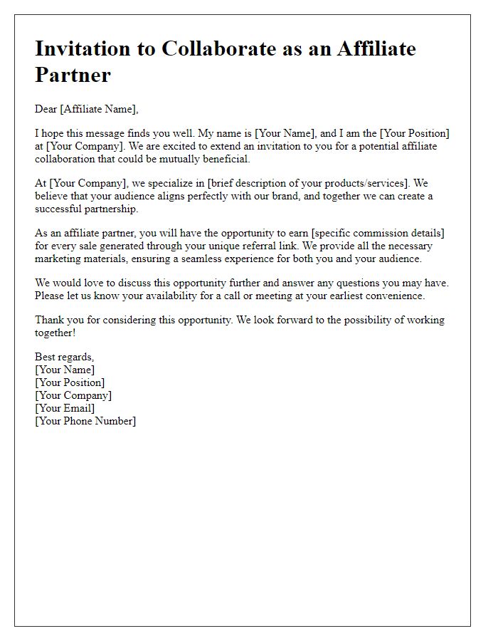 Letter template of affiliate collaboration invitation