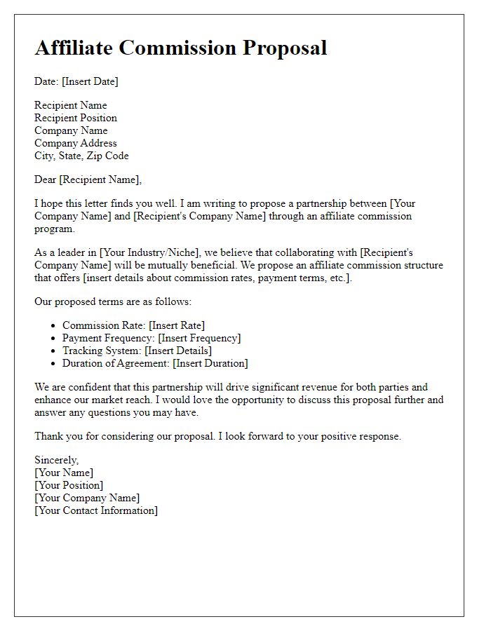 Letter template of affiliate commission proposal