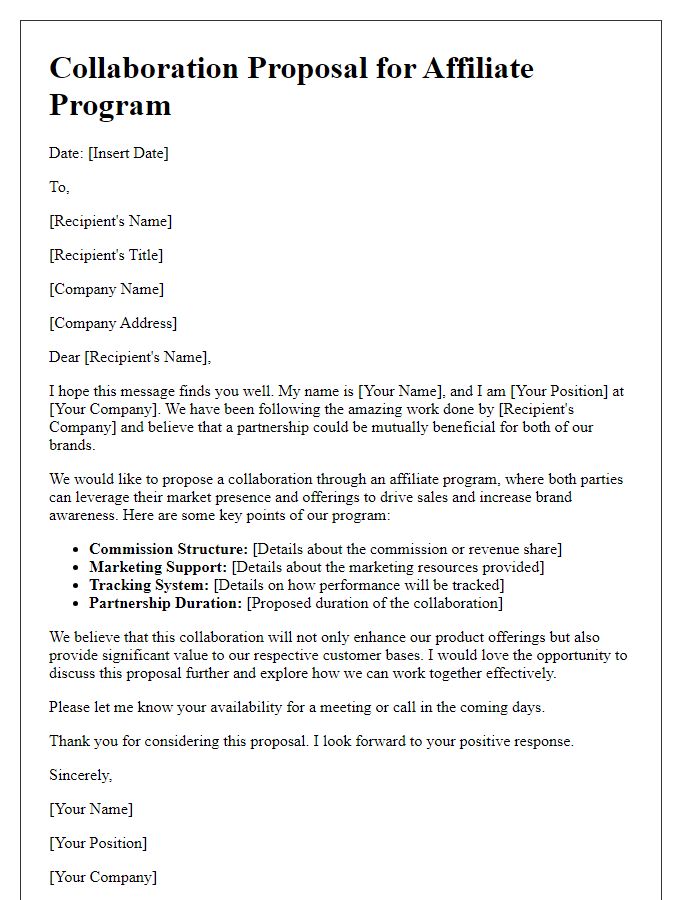 Letter template of affiliate program collaboration proposal