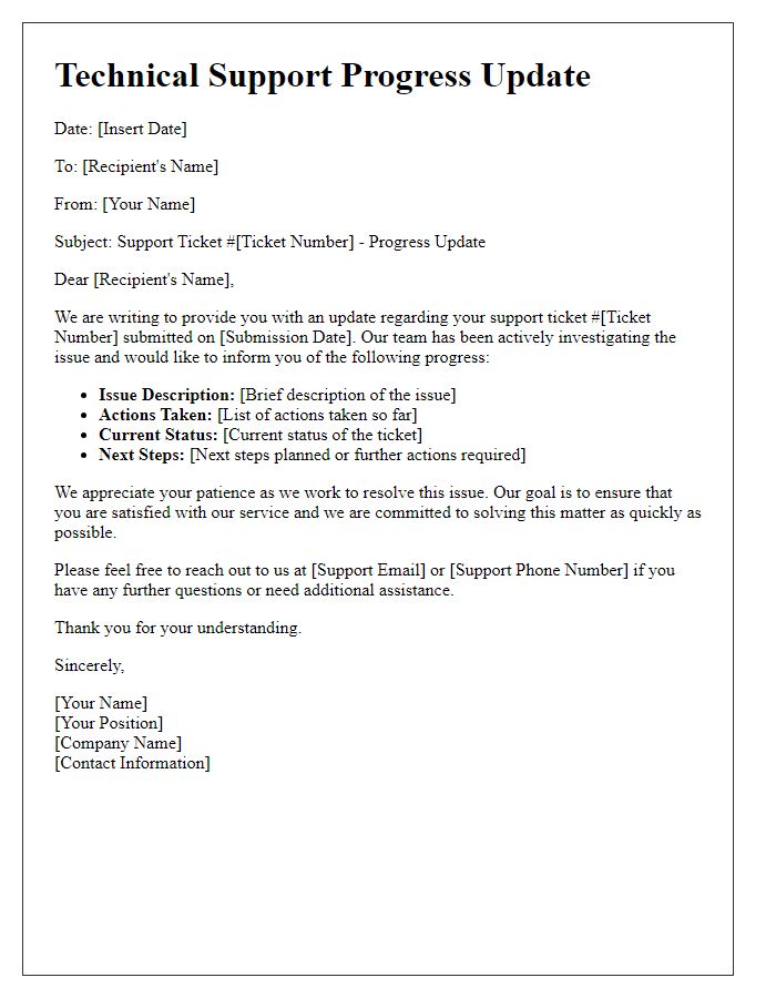 Letter template of Technical Support Progress Communication