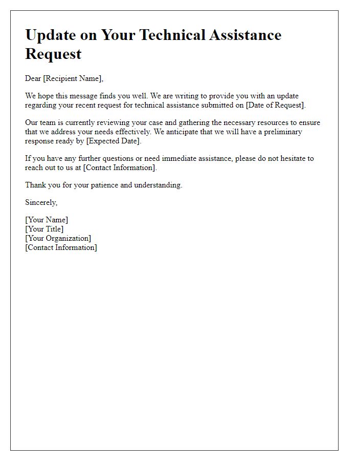 Letter template of Update on Technical Assistance Request