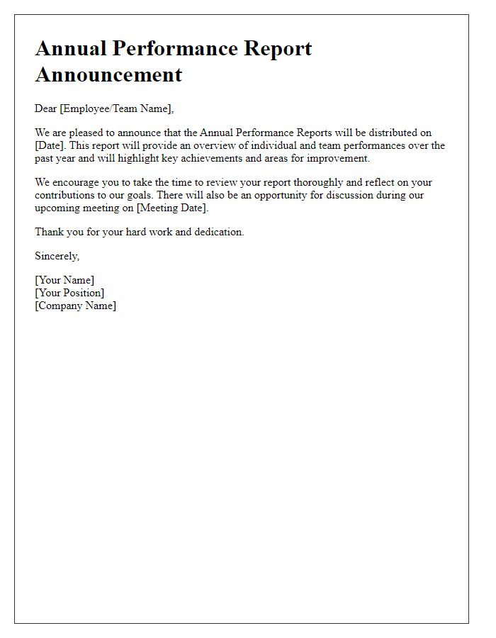 Letter template of annual performance report announcement