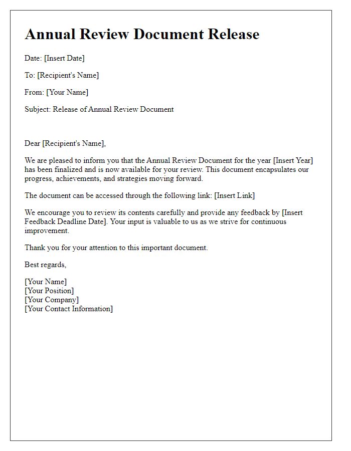 Letter template of annual review document release