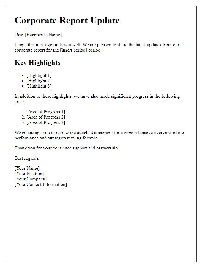 Letter template of corporate report sharing update