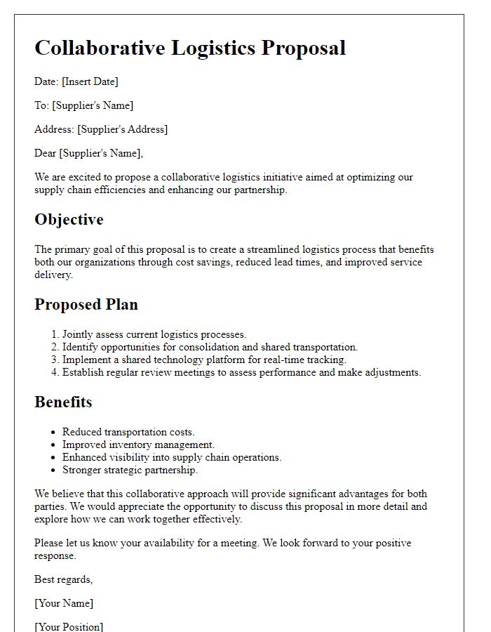 Letter template of collaborative logistics proposal for suppliers