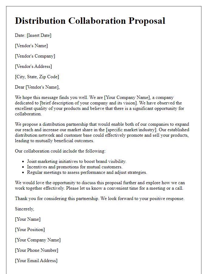 Letter template of distribution collaboration proposal for vendors