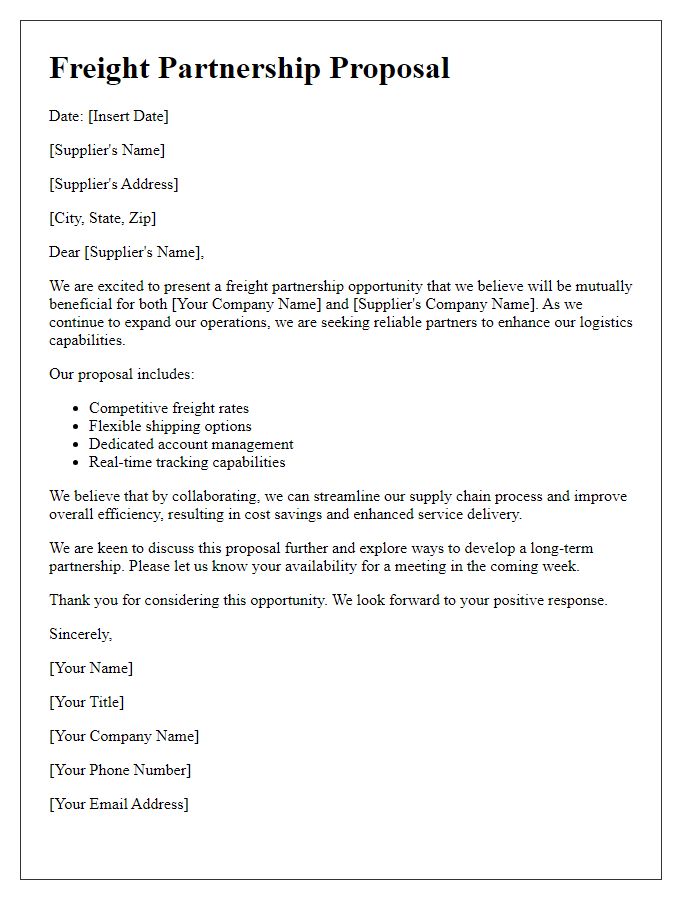 Letter template of freight partnership proposal for suppliers