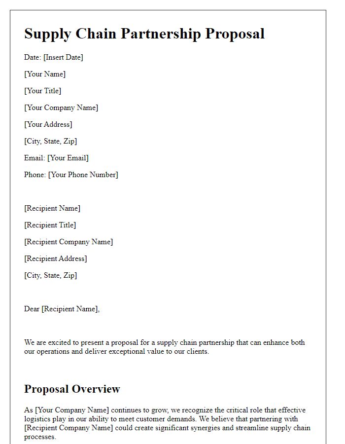 Letter template of supply chain partnership proposal for logistics providers