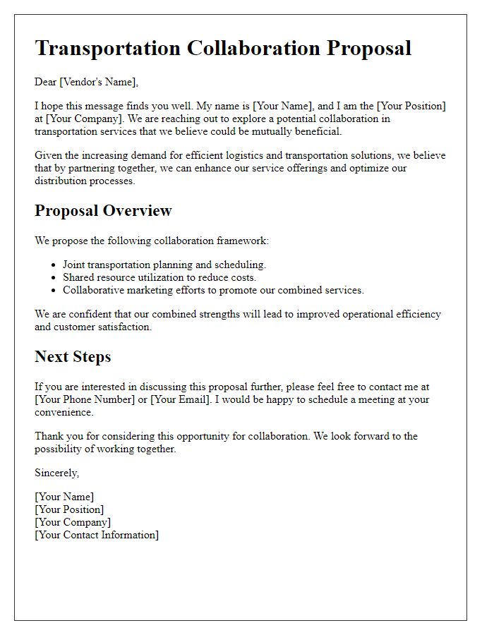 Letter template of transportation collaboration proposal for vendors