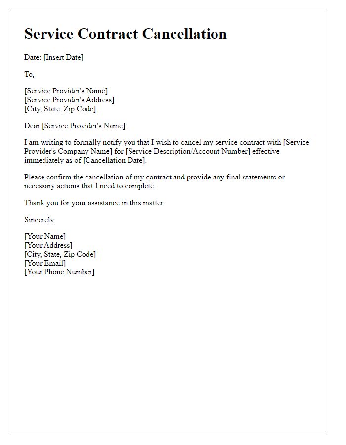 Letter template of service contract cancellation with a request for confirmation