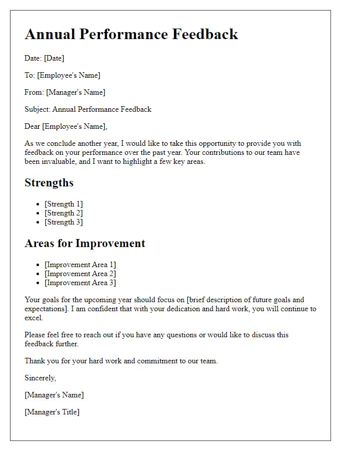 Letter template of annual performance feedback