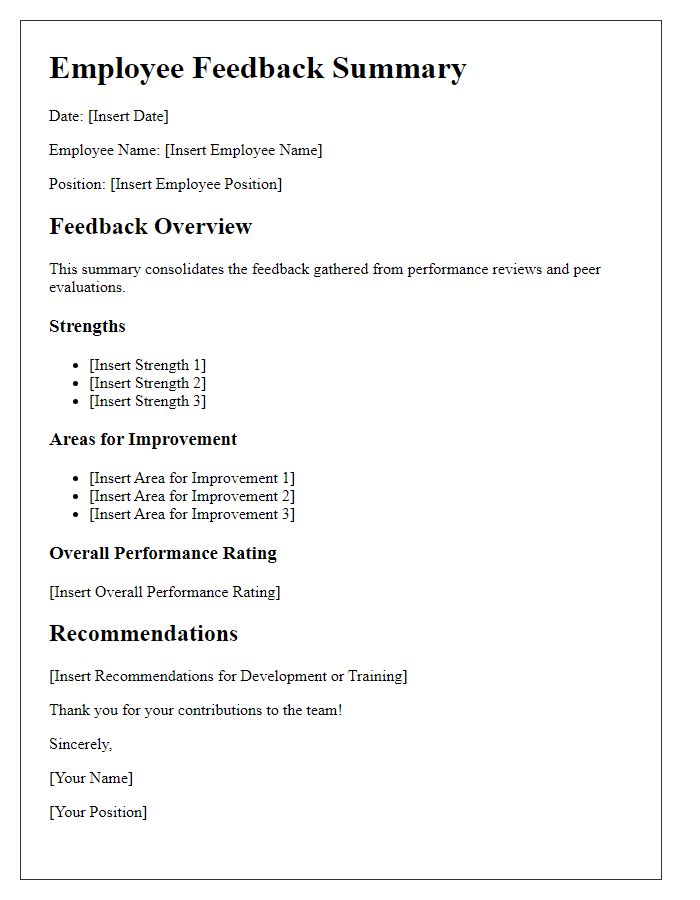 Letter template of employee feedback summary