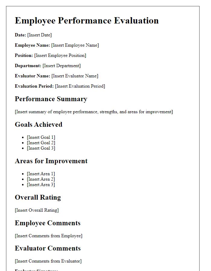 Letter template of employee performance evaluation