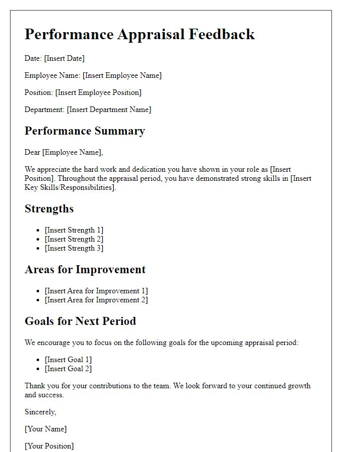 Letter template of performance appraisal feedback