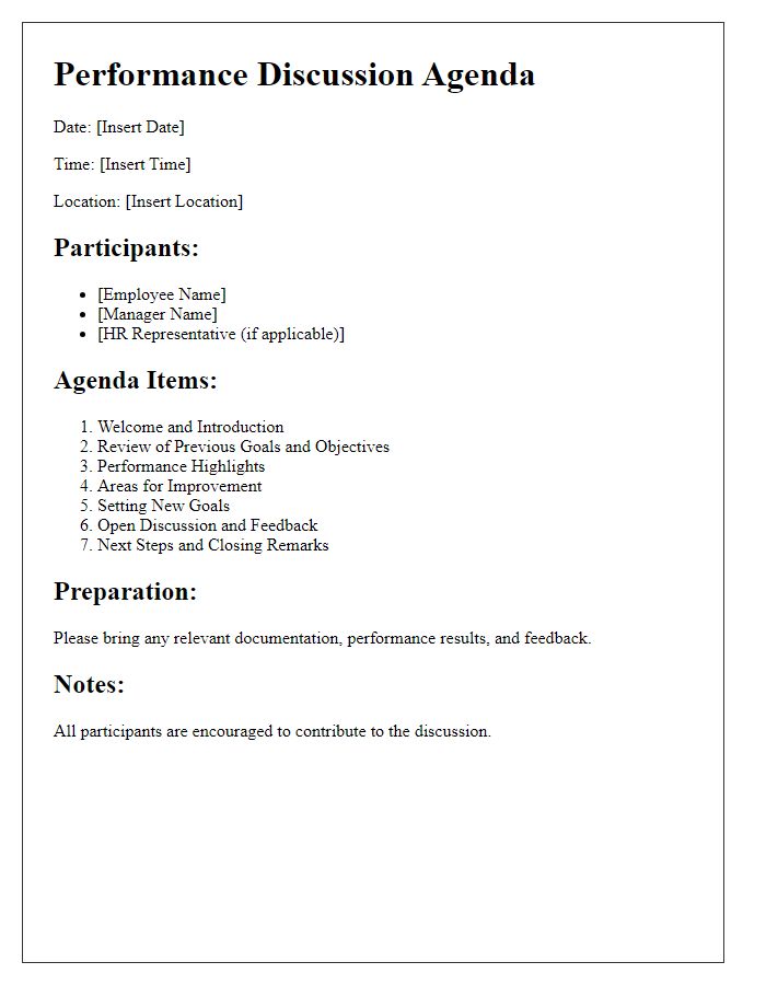 Letter template of performance discussion agenda