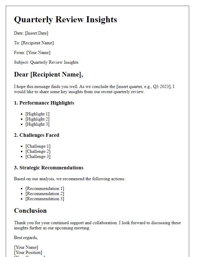 Letter template of quarterly review insights