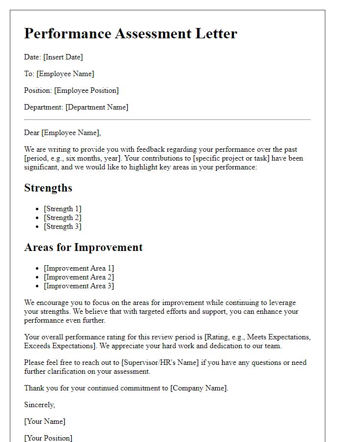 Letter template of staff performance assessment