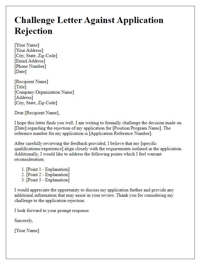 Letter template of challenge against application rejection