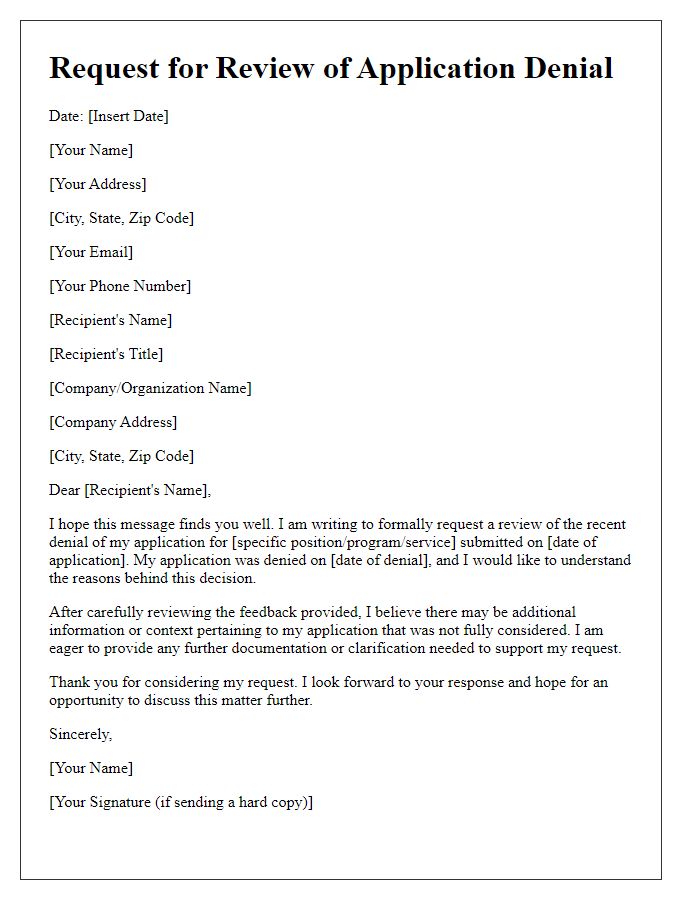 Letter template of request for reviewing application denial