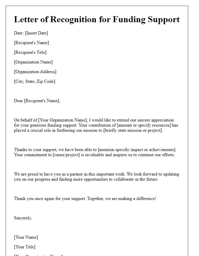 Letter template of recognition for funding support