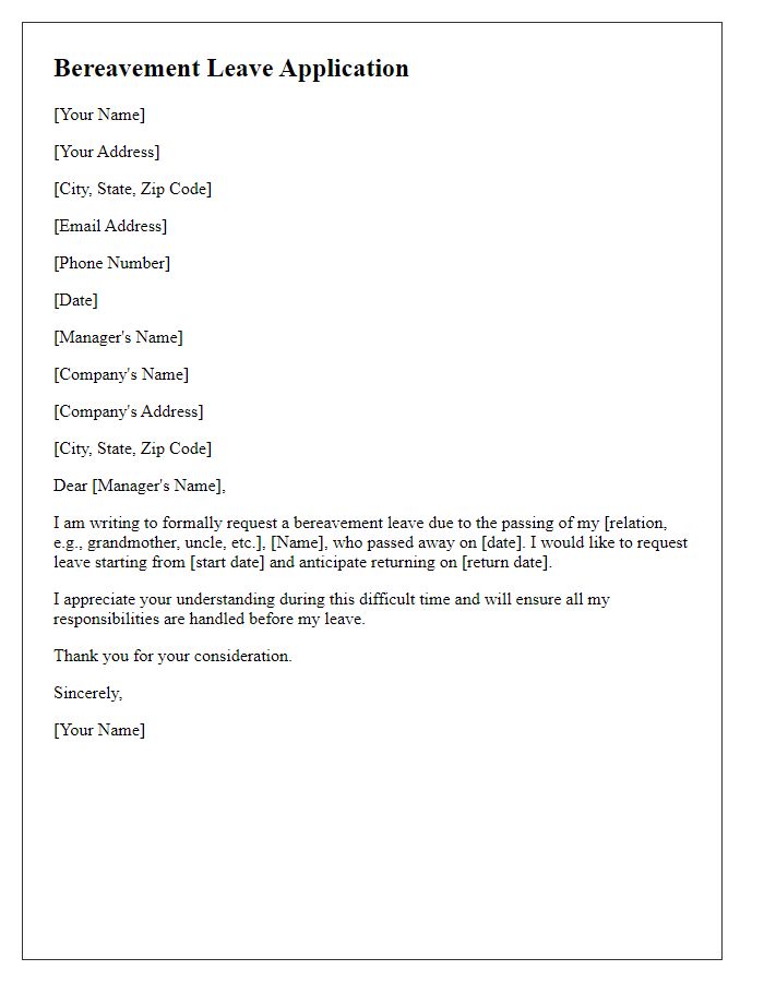 Letter template of bereavement leave application