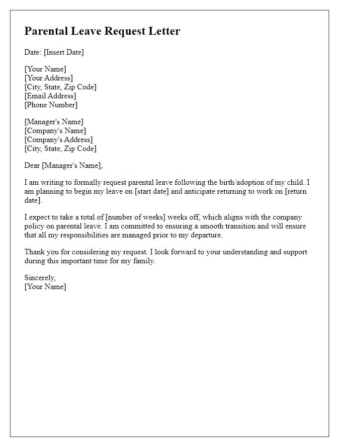 Letter template of parental leave request