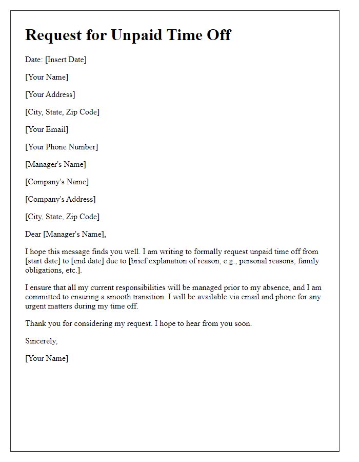 Letter template of request for unpaid time off