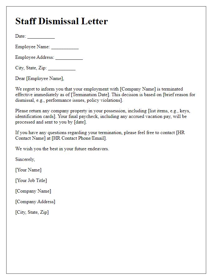 Letter template of staff dismissal letter