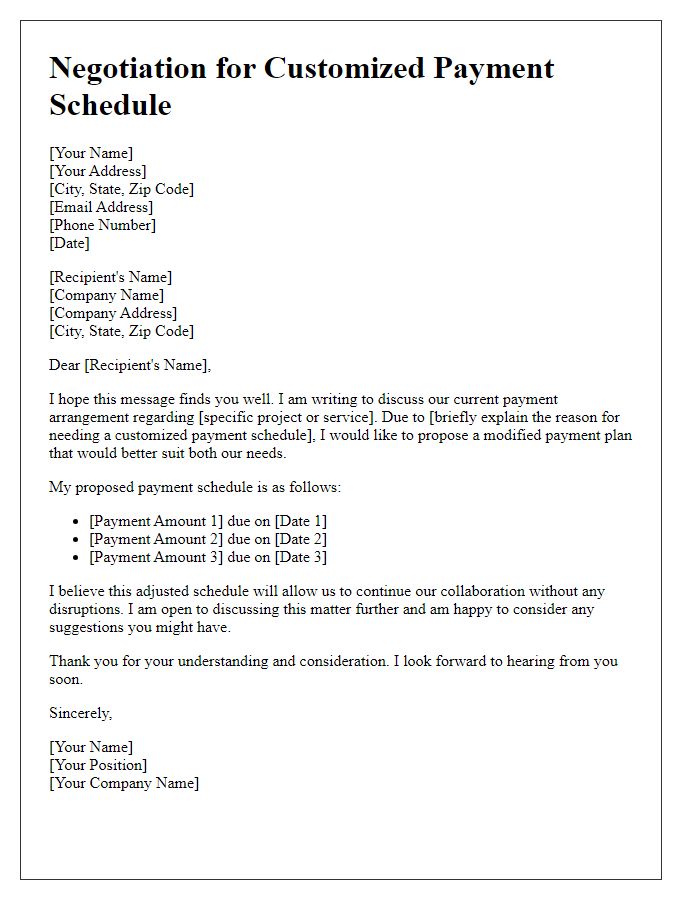 Letter template of negotiation for a customized payment schedule.