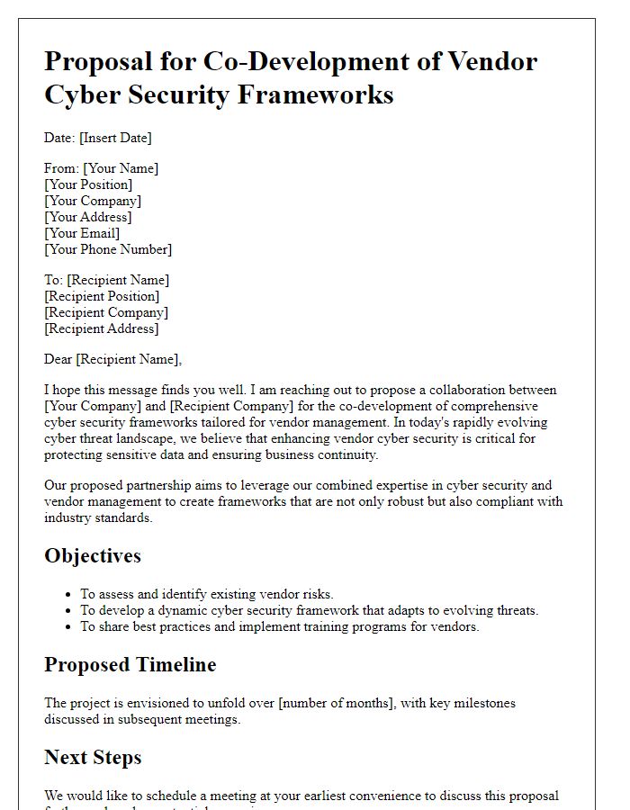 Letter template of proposal for co-development of vendor cyber security frameworks.