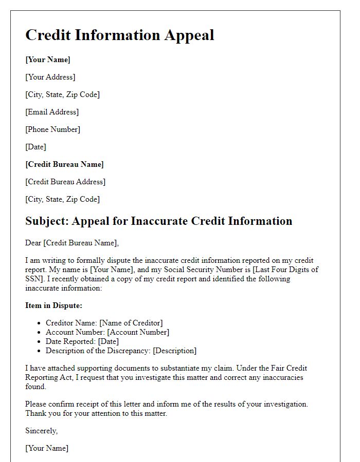 Letter template of inaccurate credit information appeal