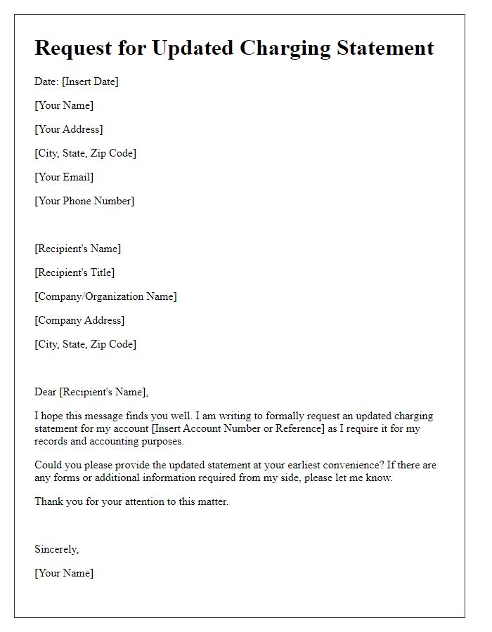 Letter template of requisition for an updated charging statement