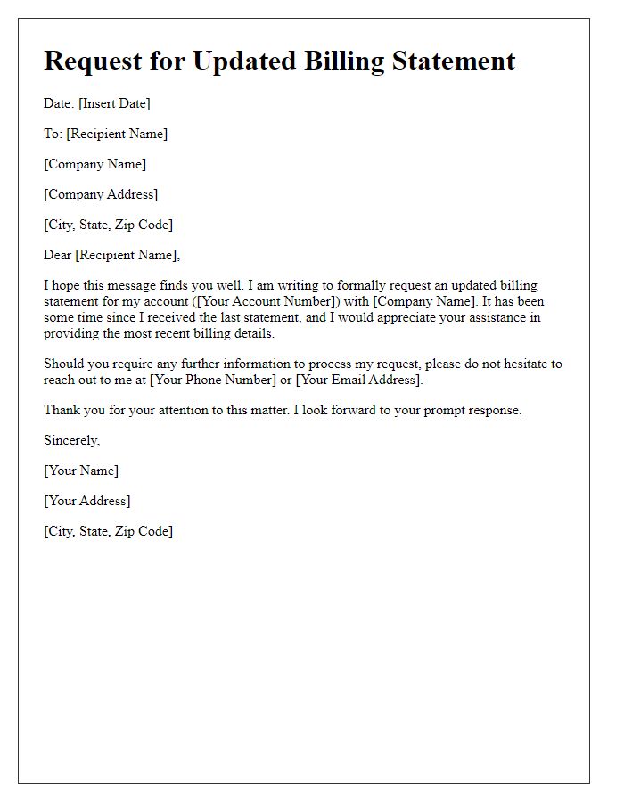 Letter template of solicitation for an updated billing statement