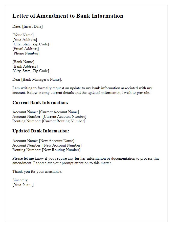 Letter template of amendment to bank information