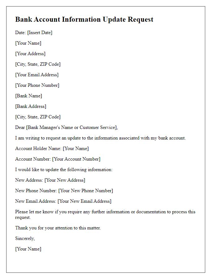 Letter template of bank account information update request