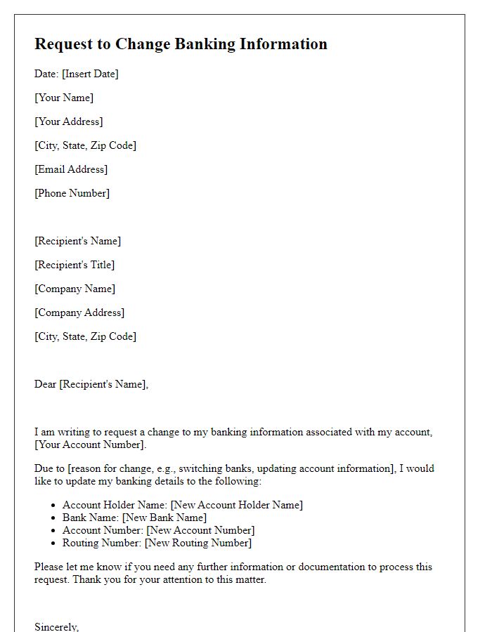 Letter template of request to change banking information