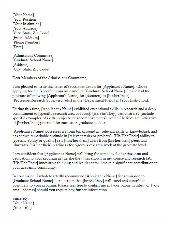 Letter template of graduate school recommendation for research-focused applicants