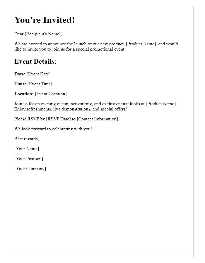 Letter template of invitation for a promotional launch.