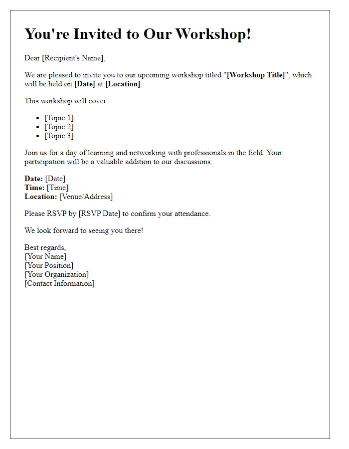 Letter template of invitation for a workshop or seminar.