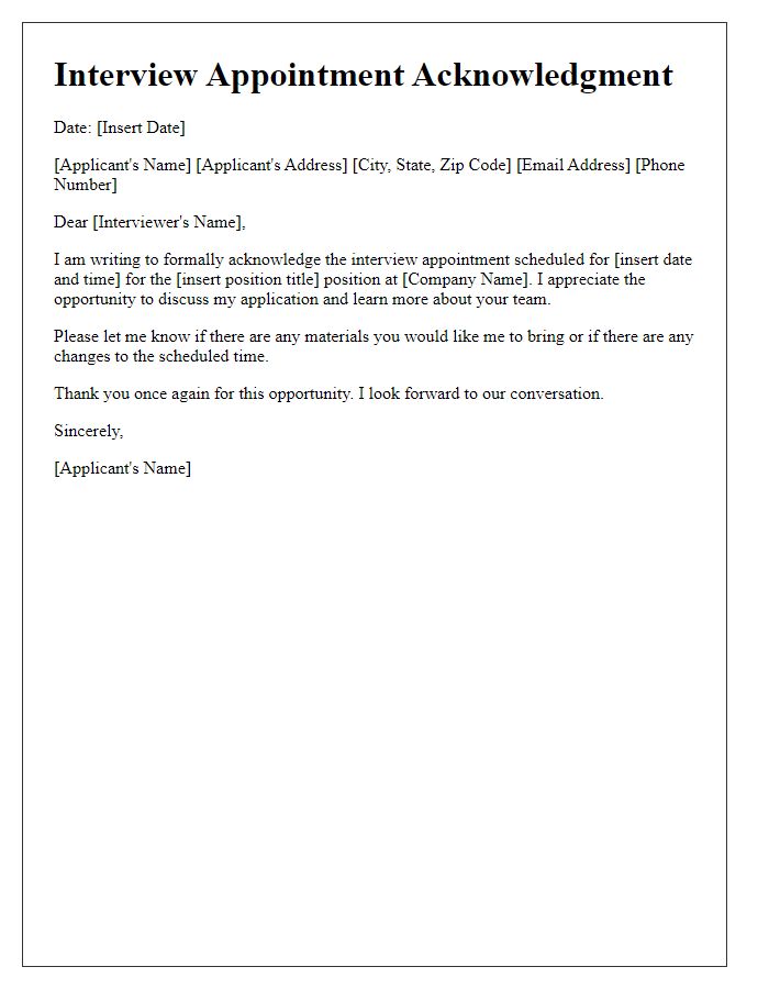 Letter template of acknowledgment for interview appointment