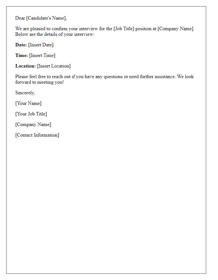 Letter template of confirming the date and time for the interview