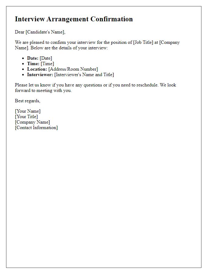 Letter template of interview arrangement confirmation