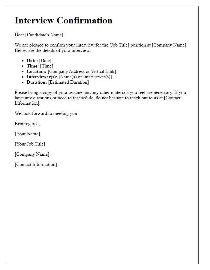Letter template of interview confirmation with details included