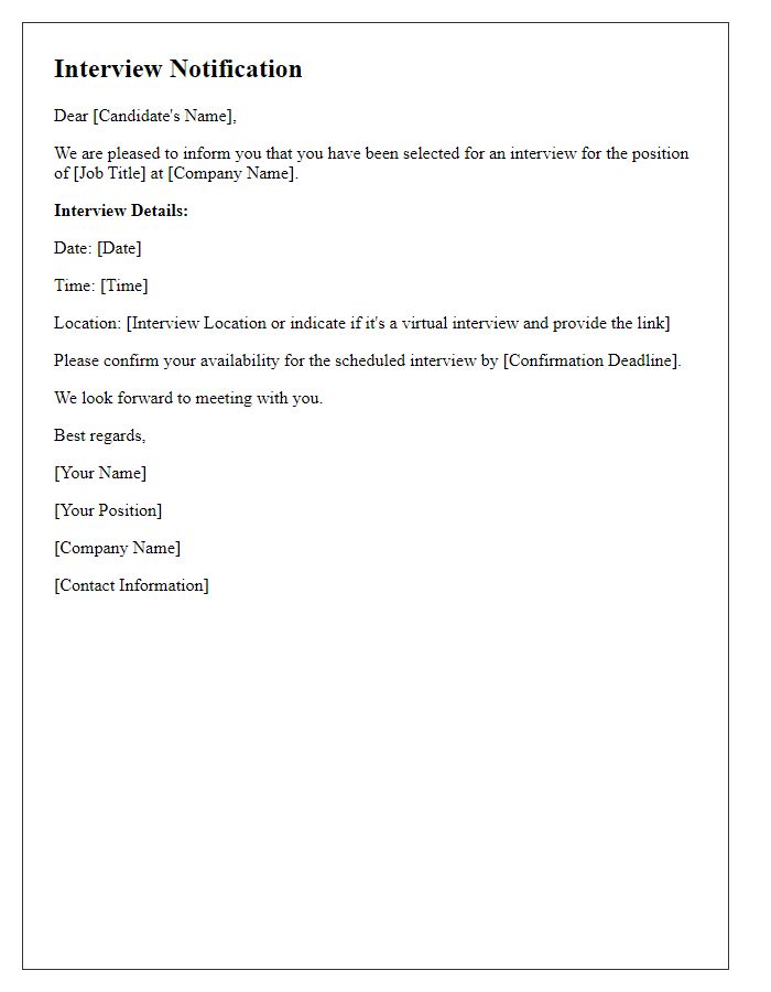 Letter template of notification for scheduled interview